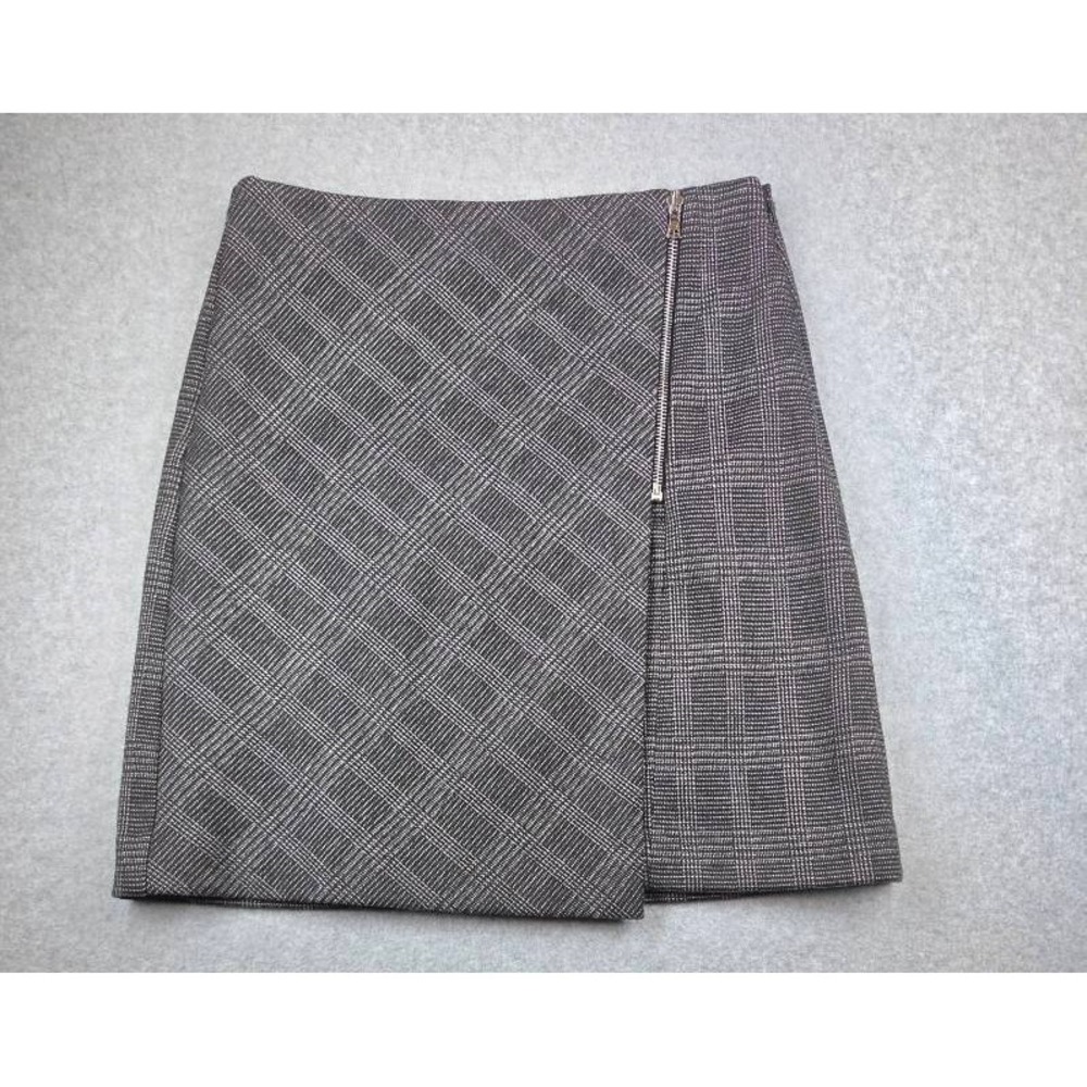 LOFT Womens Gray Glen Plaid Faux Wrap Mini Skirt Size 2 Side Zip Stretch